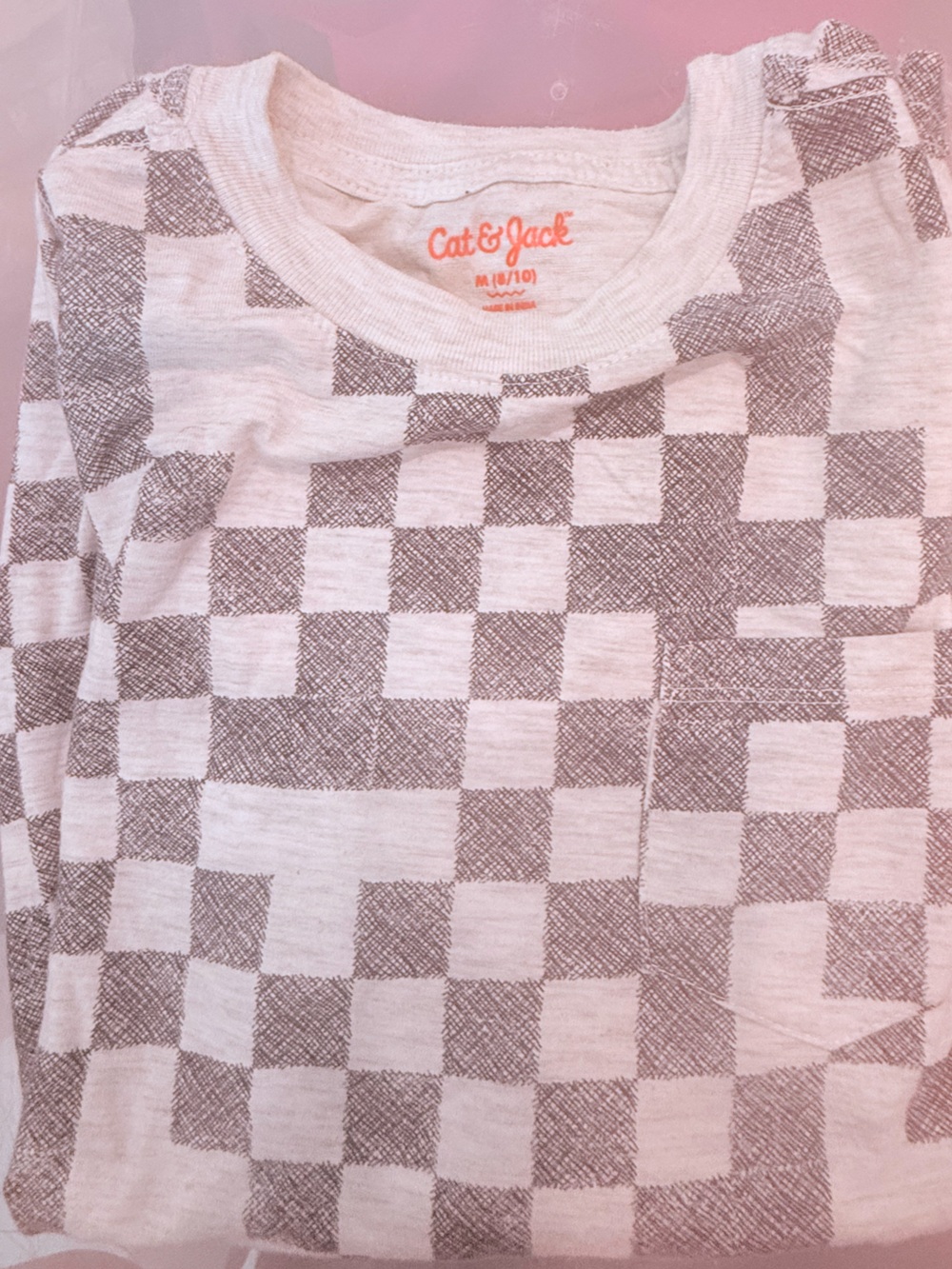 Cat & Jack Light Gray and White Checkerboard  long sleeve shirt- size M (8/10)